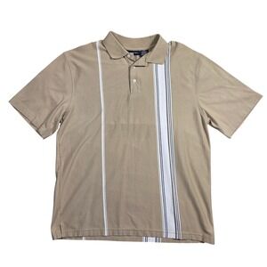 Puritan Mens L Tan Stripe Golf Casual Polo Shirt Short Sleeve Punk Grunge Y2k